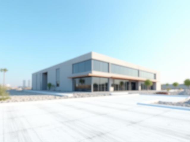 Modern commercial building with a newly completed roof in a new construction site.