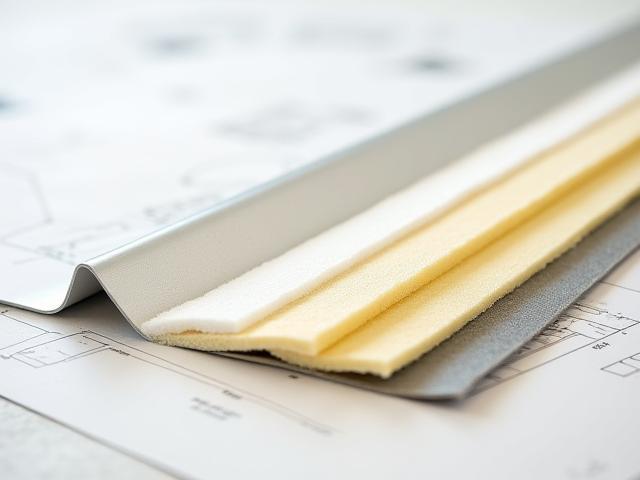 Samples of various commercial roofing materials: metal, single-ply, and foam insulation.